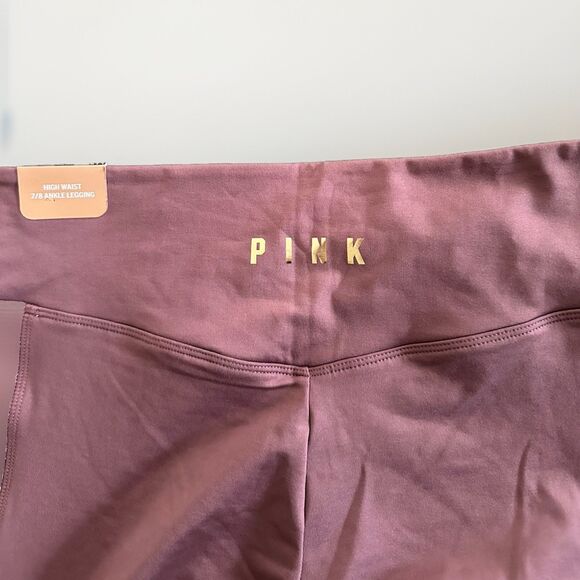 PINK Cozy Yoga Pants Velvet Trim High Waist Leggings Athleisure Pink 7/8 Comfy - Picture 5 of 8
